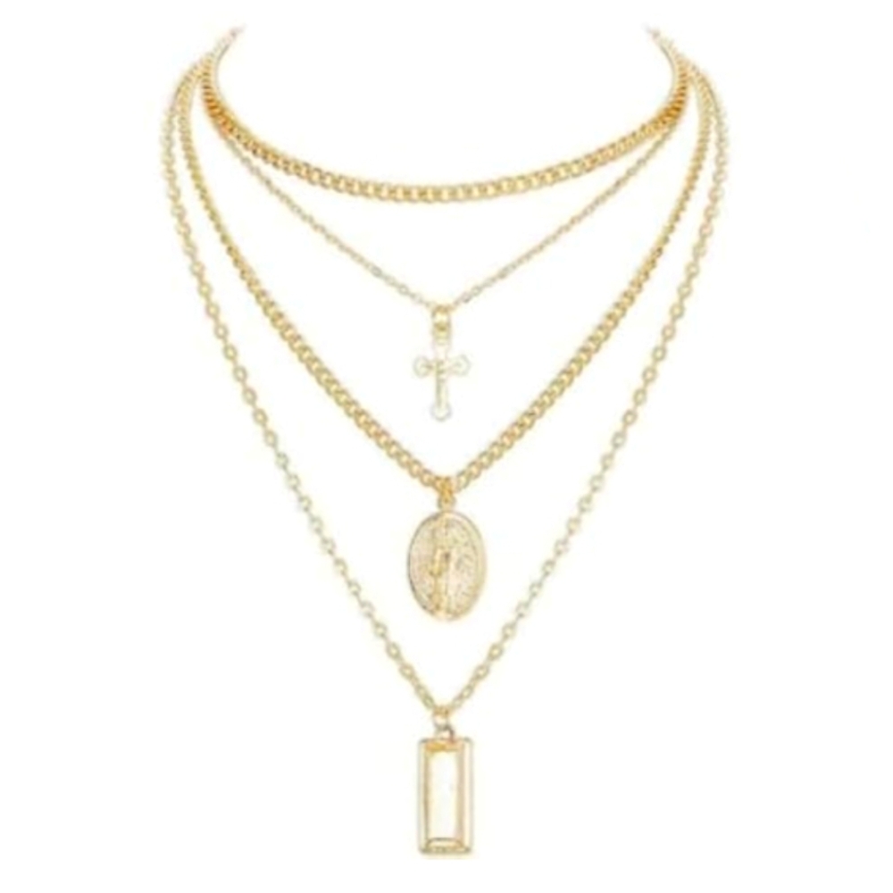 ʕ·ᴥ·ʔ Layered Choker Necklaces for Women Tag Coin Cross Crucifix Blessed Virgin